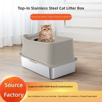 Bac à litière pour chat entièrement fermé, grande taille, entrée par le haut, côtés surélevés pour éviter le dépoussiérage du litière, en acier inoxydable et plastique