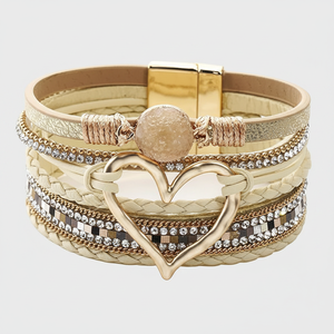 Bracciale a Polsino Largo a Forma di Cuore per Donna, Braccialetti Multistrato in Pelle, Accessorio di Moda - Product Image 2