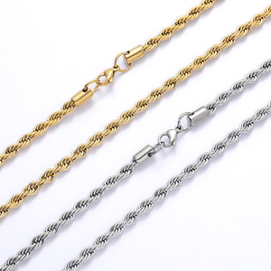 Kalung Rantai Baja Tahan Karat BES 3mm <span class=keywords><strong>4mm</strong></span> 5mm 6mm Lapis Emas 18K PVD Model Pilin Perhiasan Hip Hop Grosir Pabrik Ready Stock - Product Image 1