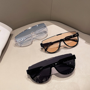 Lunettes <span class=keywords><strong>de</strong></span> <span class=keywords><strong>soleil</strong></span> tendance pour adultes, monture large monobloc, verres UV400, pour femmes à visage large (effet amincissant), marron, style street style, pour hommes, très tendance - Product Image 2