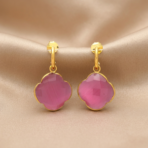 Pendientes de Aro de Latón Hechos a Mano con Piedras Preciosas, Pendientes de Flor Modernos para Mujer - Product Image 2