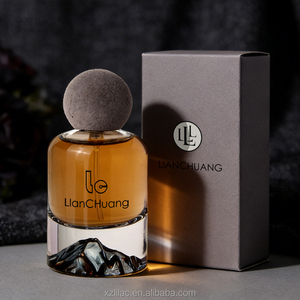 Botella de Perfume de Vidrio Vacía de Lujo con Base Cilíndrica, Logotipo Personalizado con Impresión en Seda, Tapa Esférica Gris Mate y Caja de Regalo - Product Image 3