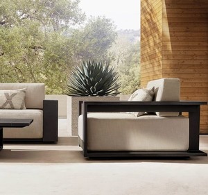 Ensemble de canapés de jardin de style nordique haut de gamme en aluminium épais, lit de repos en métal pour villa, complexe hôtelier, plage - Product Image 1