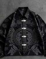 Kemeja Pria Ukuran Besar Lengan Panjang Kancing Katak Cina Motif Batik Paisley Cetak Vintage Jaket Kasual Etnik untuk Streetwear