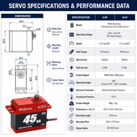 Moteur servo numérique sans balais Waillynice 20KG 45KG 60KG 8.4V HV IP67 étanche avec engrenages en acier pour voiture RC 1/8 1/10 et bras robotique