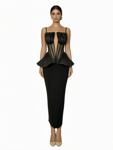 Black Sweetheart Evening <b>Dress</b> <b>Spaghetti</b> <b>Strap</b> Bodycon Maxi Gown Sheer Corset Split Party Prom <b>Dress</b> - Product Image 1