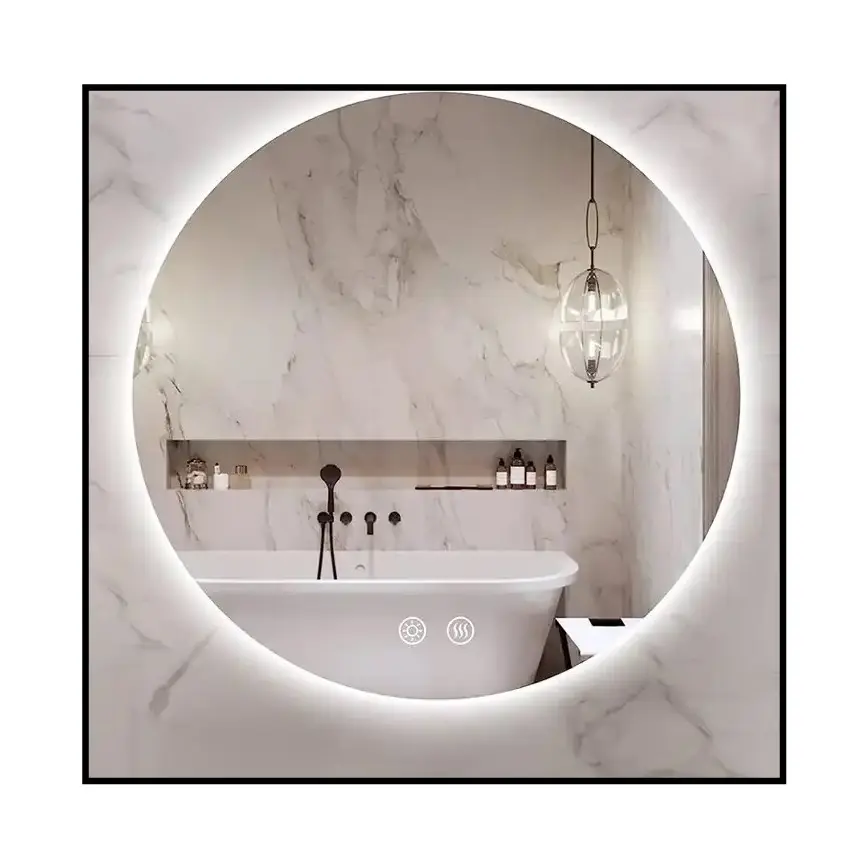 Customized Frameless Backlit Led Lighted Wall Mounted Mirror Defogger Round Bathroom LED Mirror