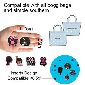 Pink Black Girl Charms for Bogg Bag Clips <b>Insert</b> Bogg Bag Accessories for Women Totes <b>HandBag</b> Charm for Simply Southern Tote Bag - Product Image 3