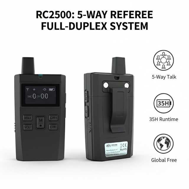 Football Referee Headset 200 Meters Long Range 5-Way Talking One-Key Pairing Intercom for Sports Events