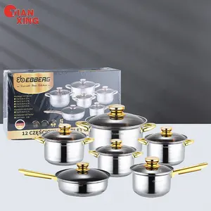 Tianxing高品質焦げ付き防止鍋鍋フライパンステンレス鋼調理鍋セットゴールドキャセロールセット調理器具セット