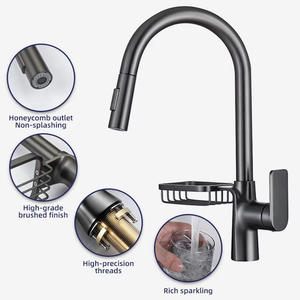 Nouvelle arrivée : Robinet de cuisine extractible en laiton avec eau chaude et froide et panier de séchage - Product Image 4