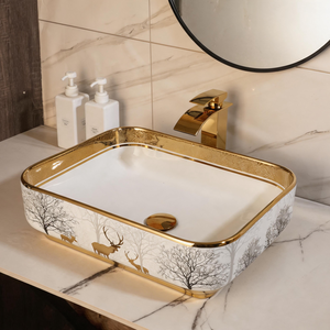 Modern Ceramic Black <strong>Gold</strong> White Freestanding Rectangular Bathroom Sink - Product Image 2