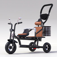 Tricycle double pour enfants avec pédales, style poussette, vélo à roulettes, cadre en métal, capacité de charge de 150 kg, pour garçons et filles, sécurité en plein air