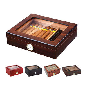 Humidor para Cigarros de Lujo con Tapa de Vidrio Templado, Exhibición Personalizada, Caja de Madera para Cigarros con Higrómetro - Product Image 1