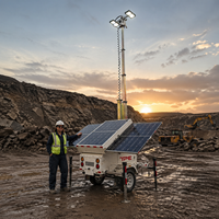4*100W LED Solar-Mobiler Lichtturm mit 7m Teleskopmast, LiFePO4-Batterie und Anhänger für Bau und Bergbau