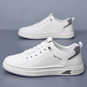 Chaussures de marche en cuir croûte blanc pour hommes, style décontracté, à lacets, basses, avec amorti, antidérapantes, bout rond, pour le skateboard - Product Image 1