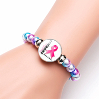 Perles colorées perlées ruban de verre rose survivant du Cancer du sein Bracelet de perles focales bijoux pour le jour rose