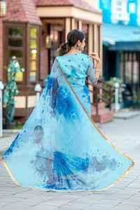 Sarees en organza imprimés numériques avec collection légère de travail manuel pour les fêtes toute fonction - Product Image 2