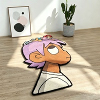 Tapis personnalisé à la tufting manuelle, motif tête de personnage d'anime irrégulière, inspiré de la couverture de l'album Hip Hop Lil Uzi Vert the World, tapis fan art