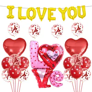 Воздушный шар из фольги в форме красного сердца, надпись «I Love You»