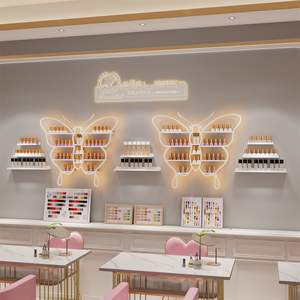 Étagère murale en fer forgé en forme de papillon pour salon de beauté, étagère nano dorée, présentoir pour vernis à ongles, blanc rose - Product Image 3