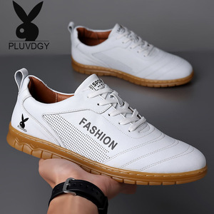 Chaussures bateau en cuir pour homme Pluvdcy, bout rond, lacets, semelle en caoutchouc respirante, toutes saisons - Product Image 2