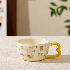 Flower Pattern <b>Ceramic</b> <b>Mug</b> With Handle Pink Purple Yellow Cartoon Design For Breakfast Gift Spring 2025 Single Cup - Product Image 4