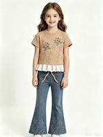 Accessoires floraux d'été de haute qualité avec strass thermocollants et dentelle pour T-shirt + Jean évasé en denim - Idéal pour le quotidien