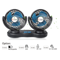 Ventilateur de voiture double tête robuste 12V/24V à 3 vitesses, silencieux, avec boîtier en ABS pour camions, fourgonnettes et camping-cars