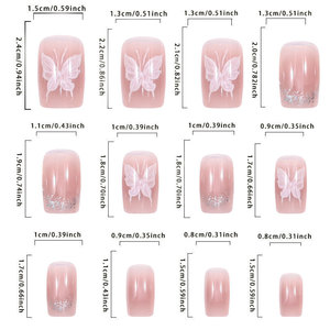 <span class=keywords><strong>Faux</strong></span> <span class=keywords><strong>ongles</strong></span> à presser style français, motif papillon et tulipe, longueur moyenne, détachables, avec <span class=keywords><strong>colle</strong></span> - Product Image 3