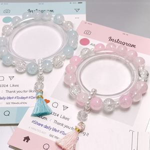Pulsera de Cuentas de Cristal Brillante con Borlas y Dijes, Pulsera de Cuentas de Cristal Agrietado Fantasía Palomitas, Joyería Dulce para Mujer - Product Image 3