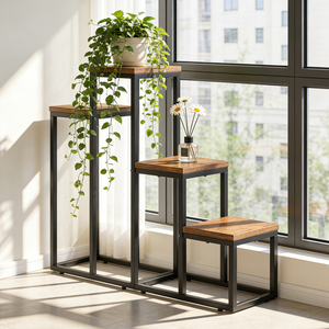 Support de plantes d'angle <span class=keywords><strong>sur</strong></span> <span class=keywords><strong>pied</strong></span> <span class=keywords><strong>en</strong></span> métal et <span class=keywords><strong>bois</strong></span> pour pot de fleurs, idéal pour la décoration intérieure - Product Image 4