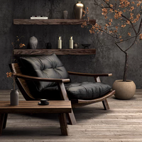 Fauteuil simple en bois de frêne vintage et cuir véritable, style nordique, fauteuil de détente de luxe