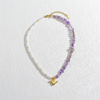 Mode bijoux fins perle pierre naturelle perlée chaîne à maillons en acier inoxydable coeur charme coeur clé pendentif collier