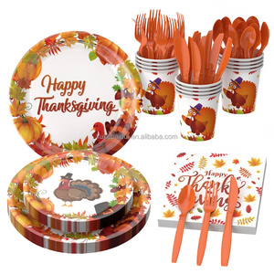 Assiettes en papier imprimées populaires pour l'automne, ensemble de vaisselle pour dîner en famille, fêtes et événements de Thanksgiving - Product Image 5