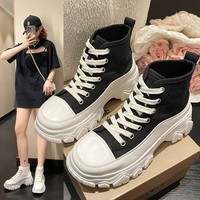 2023 livraison directe anti-dérapant rehaussant semelle épaisse dames grosse plate-forme chaussures décontracté femmes toile bottes chaussures