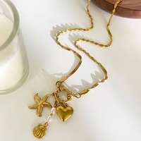 Cadena de serpiente de moda francesa verano Playa Mar Animales estrella de mar amor perla colgante encanto collar de acero inoxidable joyería para mujer
