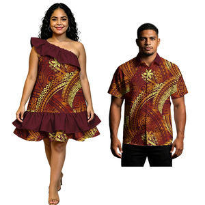 Nuevo Conjunto <span class=keywords><strong>de</strong></span> Pareja a Juego Estilo Polinesio: Camisas <span class=keywords><strong>de</strong></span> Botones para Hombre y Vestido para Mujer, Estilo Hawaiano del Pacífico, Personalizado - Product Image 3