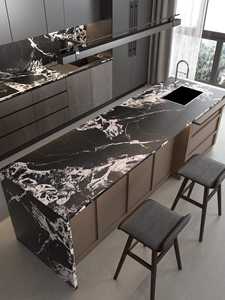 Piedra Sinterizada Mate de Diseño Moderno y Lujoso, Color Negro <span class=keywords><strong>Colombiano</strong></span>, para Uso en Hogares y Hoteles, para Cubiertas de Mesas, Encimeras, Paredes, Pisos y Tocadores - Product Image 4