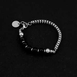 New Popular Design Spliced Black Bead <b>Chain</b> Bracelet <b>Titanium</b> Steel Silver Plated Unisex's Bracelets Simple Jewelry Wholesale - Product Image 3