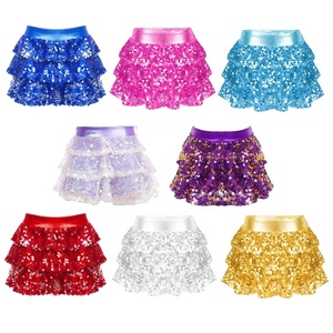 4-16 Kids Girls <b>Sequins</b> Ruffle <b>Shorts</b> Dancewear Stage Dance Wear Performance Wear Costume Dance Skirt - Product Image 1