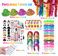Ensemble d'accessoires amusants pour fête hawaïenne Luau d'été à la plage : lunettes, chapeau, perruque, guirlande à franges, colliers de fleurs, couronne florale, accessoires de photomaton