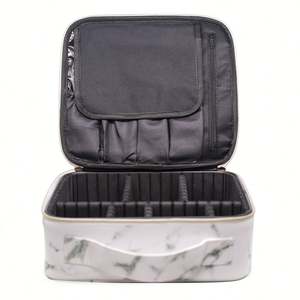 Bolsa de Maquillaje Grande Ajustable de PVC con Diseño de Mármol, Organizador con Cierre de Cremallera, Estuche de Cosméticos de Viaje y Porta Brochas - Product Image 4