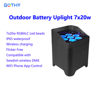 Projecteur PAR 7x20W RGBALC à batterie pour extérieur, système de charge intégré, DMX sans fil, éclairage de scène LED étanche IP65