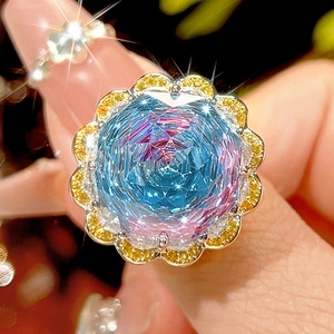 Vintage Eco-friendly Copper Diamond Jewelry <b>Set</b> New Fashion 16-10mm Pink Blue Cubic Zirconia Trendy Pendant <b>Earrings</b> Ring <b>Set</b> - Product Image 4