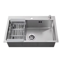 EVSON Wastafel Dapur Gaya Eropa Single Bowl Stainless Steel 304 Buatan Tangan Terlaris, Finishing Brushed, Garansi 2 Tahun