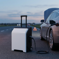 Chargeur de Véhicule Électrique Portable sur Roues 3,5 kW 3 kWh avec Stockage d'Énergie, Chariot d'Urgence Personnalisé, Prises GB/T Type 1 Type 2 Tesla