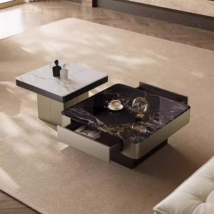 2025 nghệ thuật tiên tiến siêu Pha Lê Đá Bàn trà hiện đại đơn giản Kích thước vuông cho phòng khách đồ nội thất bằng đá cẩm thạch - Product Image 2