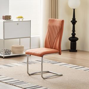 Chaises rembourrées à dossier haut en tissu <span class=keywords><strong>velours</strong></span> ivoire blanc crème personnalisable Chaises de salle à manger en porte-à-faux jambes chromées - Product Image 3