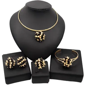 Zhuerrui Dubai Fashion Gold Plated Sets African Women Pearl Jewelry Set Noble Brazilian Design Black Gold Pendant Set HM20061020